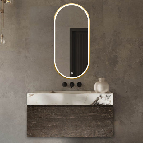 Badkamerspiegel met LED-verlichting en  Anti Codens Verwarming - Goud - 50x100 cm