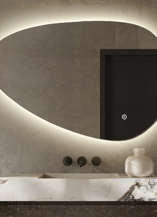 Spiegel Asymmetrisch met Verlichting - Badkamerspiegel Organisch - Anti Condens - 90 x 60 cm