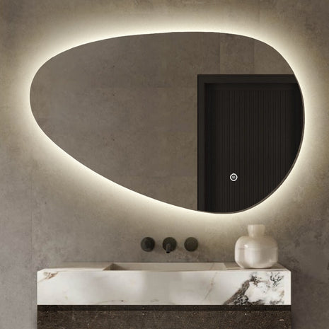 Spiegel Asymmetrisch met Verlichting - Badkamerspiegel Organisch - Anti Condens - 90 x 60 cm