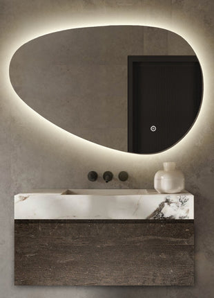 Spiegel Asymmetrisch met Verlichting - Badkamerspiegel Organisch - Anti Condens - 90 x 60 cm
