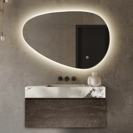 Spiegel Asymmetrisch met Verlichting - Badkamerspiegel Organisch - Anti Condens - 90 x 60 cm