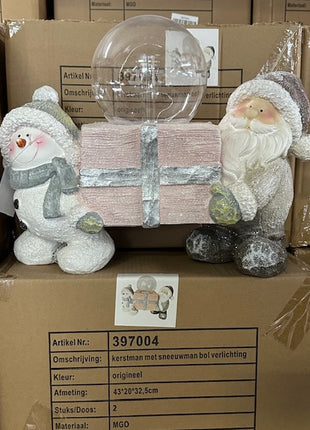 Kerstman sneeuwbol 43 cm met licht