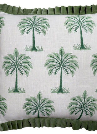 Kussen palm met roezels groen 50x50cm