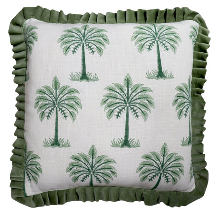 Kussen palm met roezels groen 50x50cm