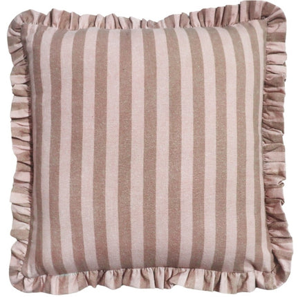 Kussen striped met roezels beige 50x50cm