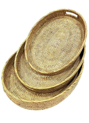 Oval tray rattan S/3
