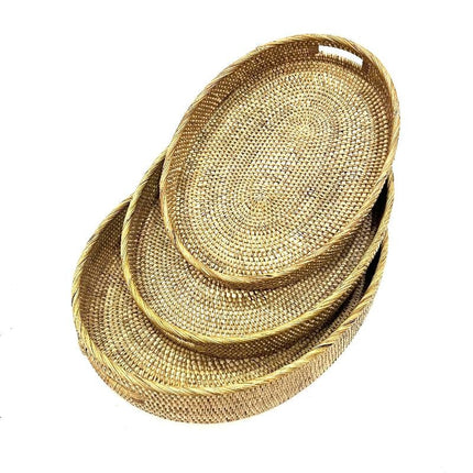 Oval tray rattan S/3