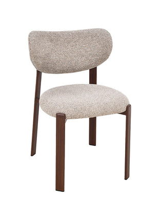 LABEL51 Eetkamerstoel Mika - Beige - Geweven - Walnoot Houtlook Metaal