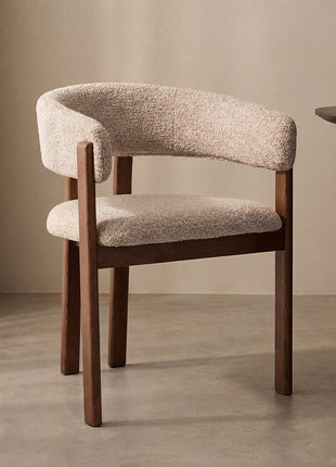 LABEL51 Eetkamerstoel Osaka - Beige - Geweven - Walnoot Houten Frame