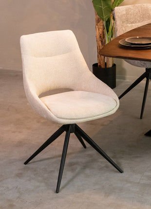 LABEL51 Eetkamerstoel Marlow - Naturel - Chenille - Zwart Metalen Frame