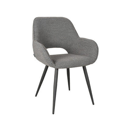 LABEL51 Eetkamerstoel Fer - Grijs - Boucle - Zwart Metalen Frame