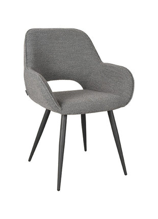 LABEL51 Eetkamerstoel Fer - Grijs - Boucle - Zwart Metalen Frame