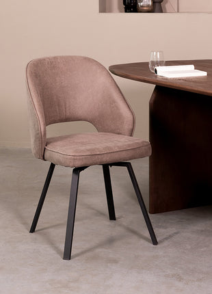 LABEL51 Eetkamerstoel Lewis - Taupe - Micro Suede - Zwart Metalen Frame