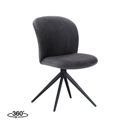 LABEL51 Eetkamerstoel Kimo - Antraciet - Velvet - Zwart Metalen Frame