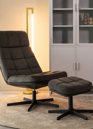 LABEL51 Fauteuil Alvar - Antraciet - Cosmo - Incl. Hocker