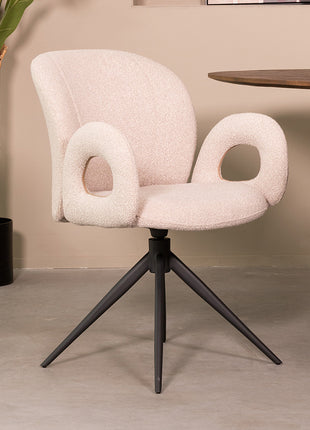 LABEL51 Eetkamerstoel Neo - Naturel - Boucle - Zwart Onderstel