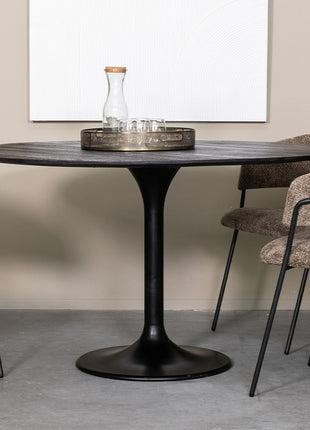 LABEL51 Eetkamertafel Otto - Zwart - Mangohout - 130 cm - Rond