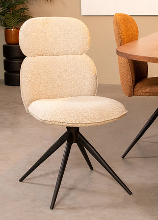 LABEL51 Eetkamerstoel Finn - Naturel - Royal Boucle - Zwart Metalen Frame