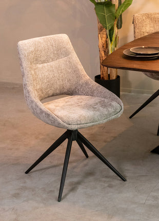 LABEL51 Eetkamerstoel Marlow - Stone - Chenille - Zwart Metalen Frame