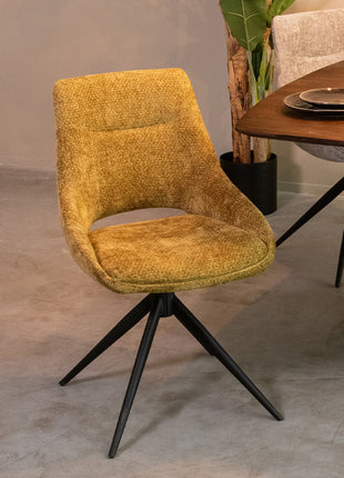 LABEL51 Eetkamerstoel Marlow - Mustard - Chenille - Zwart Metalen Frame