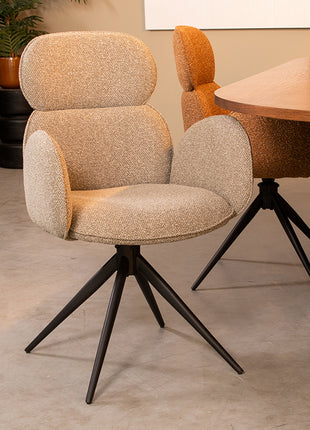 LABEL51 Eetkamerstoel Vidar - Mushroom - Royal Boucle - Zwart Metalen Frame