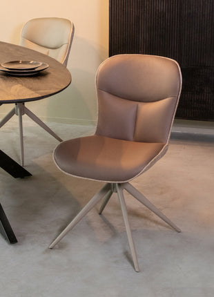 LABEL51 Eetkamerstoel Thorben - Bruin - Microvezel - Taupe Metalen Frame