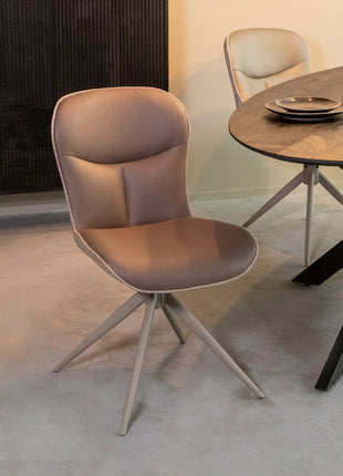 LABEL51 Eetkamerstoel Thorben - Bruin - Microvezel - Taupe Metalen Frame