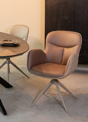 LABEL51 Eetkamerstoel Lasse - Bruin - Microvezel - Taupe Metalen Frame