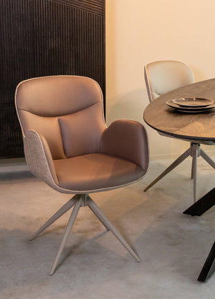 LABEL51 Eetkamerstoel Lasse - Bruin - Microvezel - Taupe Metalen Frame