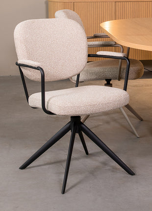 LABEL51 Eetkamerstoel Basel - Naturel - Royal Boucle - Zwart Metalen Frame