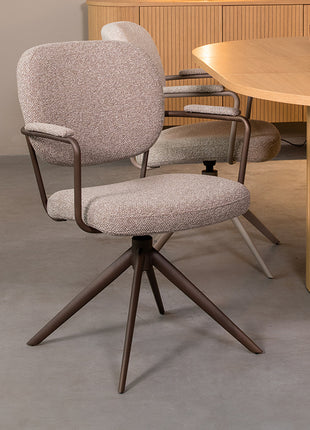 LABEL51 Eetkamerstoel Basel - Mushroom - Royal Boucle - Brons Metalen Frame