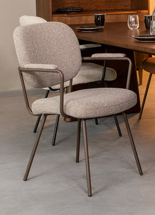 LABEL51 Eetkamerstoel Lausanne - Mushroom - Royal Boucle - Brons Metalen Frame