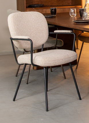 LABEL51 Eetkamerstoel Lausanne - Naturel - Royal Boucle - Zwart Metalen Frame
