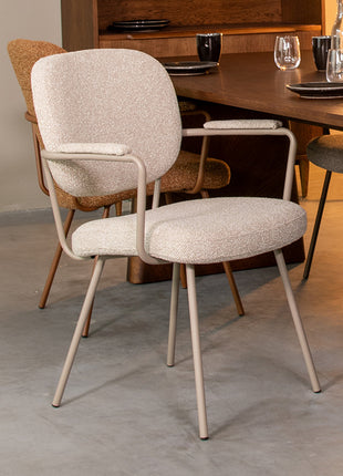 LABEL51 Eetkamerstoel Lausanne - Naturel - Royal Boucle - Taupe Metalen Frame