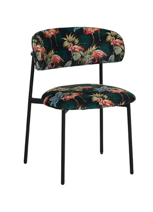LABEL51 Eetkamerstoel Ferry - Printed Flamingo - Fluweel - Zwart Metalen Frame