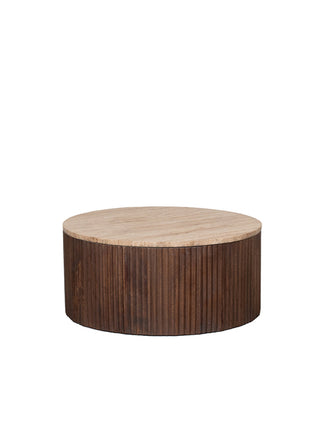 LABEL51 Salontafel Ribble - Espresso - Travertin - 50 cm - Rond