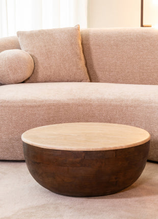 LABEL51 Salontafel Bowl - Espresso - Travertin - 70 cm - Rond