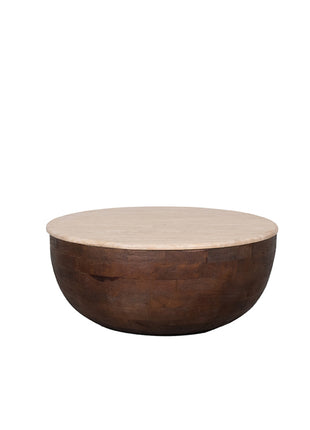 LABEL51 Salontafel Bowl - Espresso - Travertin - 70 cm - Rond