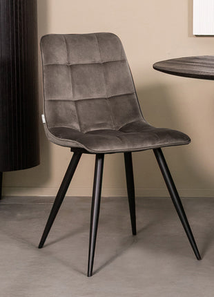 LABEL51 Eetkamerstoel Bistro - Taupe - Velvet - Zwart Metalen Frame