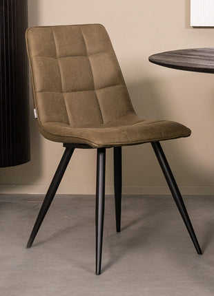 LABEL51 Eetkamerstoel Bistro - Moss - Kunstleder - Zwart Metalen Frame