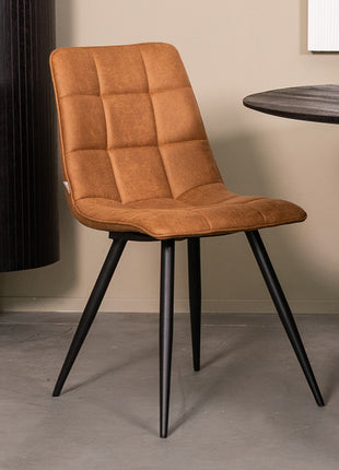 LABEL51 Eetkamerstoel Bistro - Cognac - Kunstleder - Zwart Metalen Frame