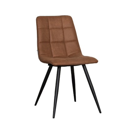 LABEL51 Eetkamerstoel Bistro - Cognac - Kunstleder - Zwart Metalen Frame