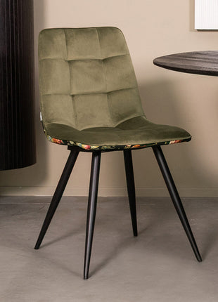 LABEL51 Eetkamerstoel Bistro - Hunter - Velvet - Zwart Metalen Frame
