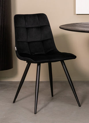 LABEL51 Eetkamerstoel Bistro - Zwart - Fluweel - Zwart Metalen Frame