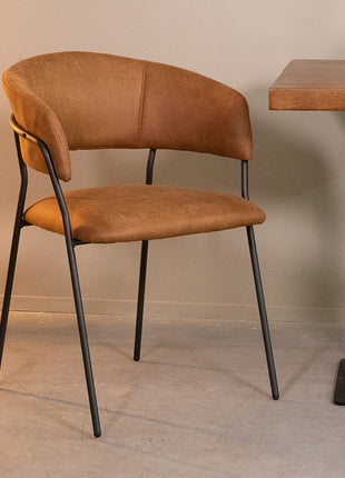 LABEL51 Eetkamerstoel Luuk - Cognac - Micro Suede - Zwart Metalen Frame