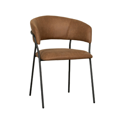 LABEL51 Eetkamerstoel Luuk - Cognac - Micro Suede - Zwart Metalen Frame