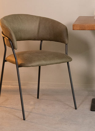 LABEL51 Eetkamerstoel Luuk - Moss - Micro Suede - Zwart Metalen Frame