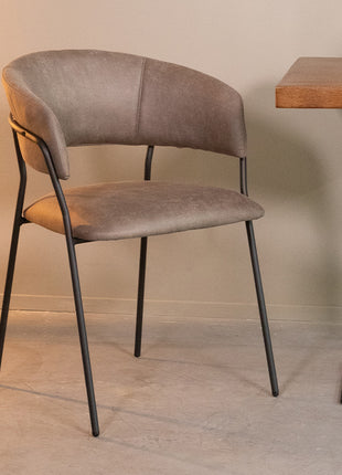 LABEL51 Eetkamerstoel Luuk - Taupe - Micro Suede - Zwart Metalen Frame
