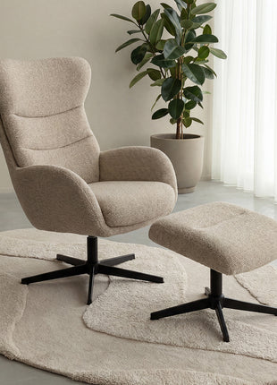LABEL51 Fauteuil Malmo - Naturel - Boucle - Incl. Hocker