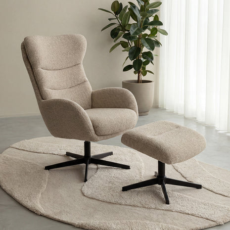 LABEL51 Fauteuil Malmo - Naturel - Boucle - Incl. Hocker